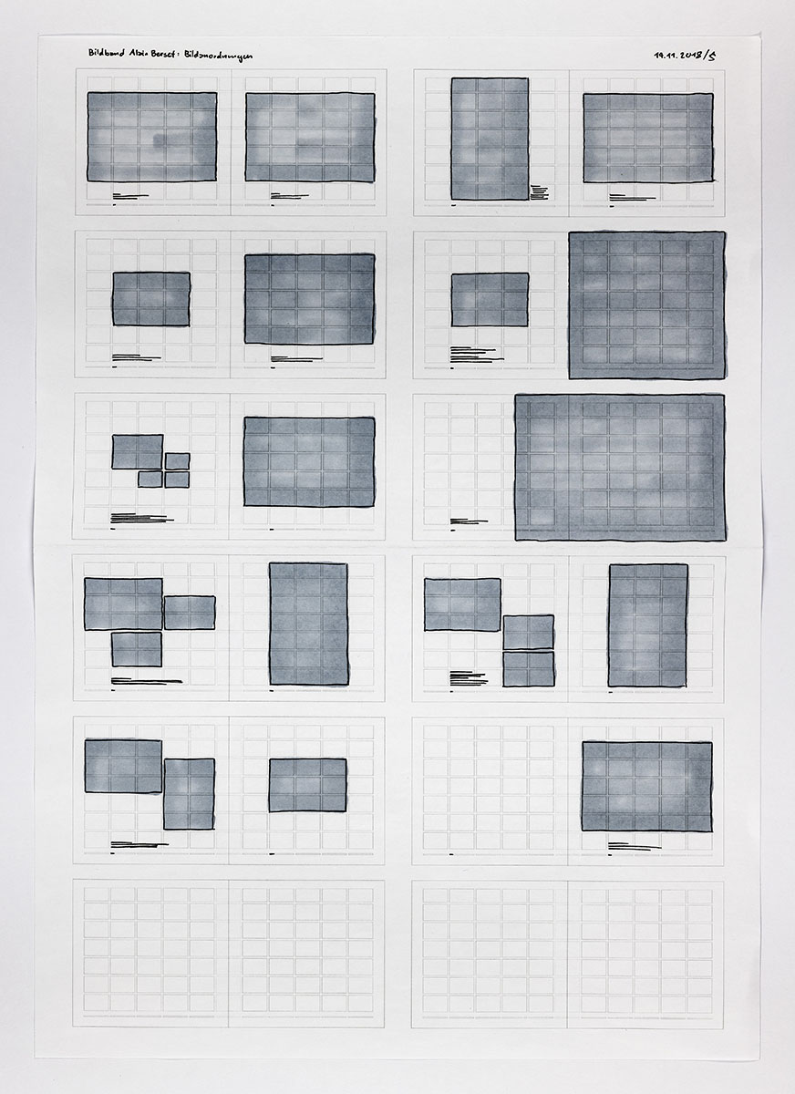 Différentes dispositions des photos ont été envisagées pour le livre.