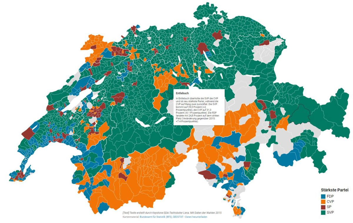 Keystone-SDA / Lena, Test view with data of Federal Elections 2015 Keystone-SDA / Lena, Test view with data of Federal Elections 2015