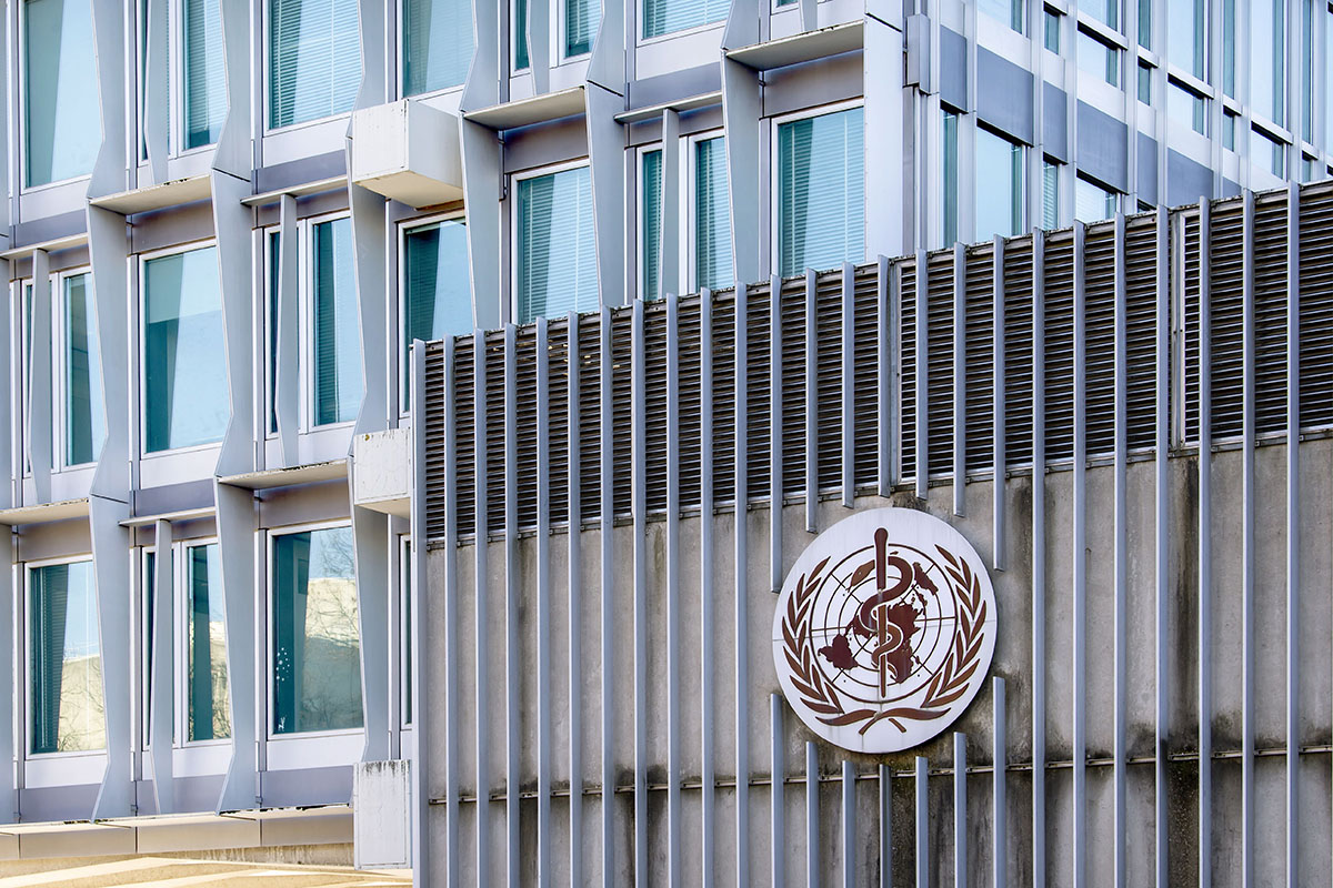 Der Hauptsitz der Weltgesundheitsorganisation (WHO) in Genf, aufgenommen am 5. Januar 2022.  Foto: Keystone-SDA / Martial Trezzini