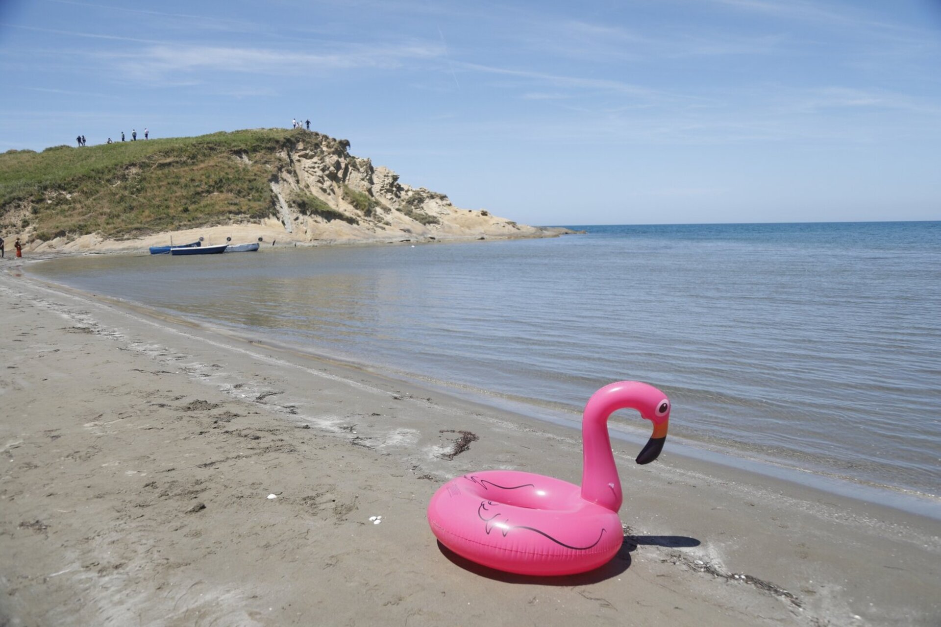 An inflatable flamingo is seen on the beach in the area planned for the coastal resort project linked to Jared Kushner, son-in-law of US President Donald Trump near Vlora, Albania