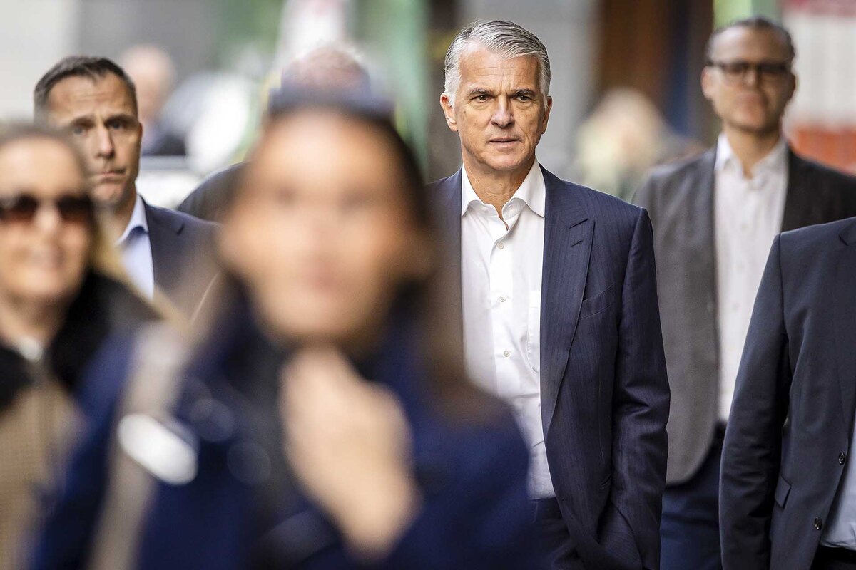 Sergio P. Ermotti, Group Chief Executive Officer of Swiss bank UBS arrives for a delegates' meeting of the FDP party of the Canton of Zurich on Tuesday April 8, 2025 in Zurich