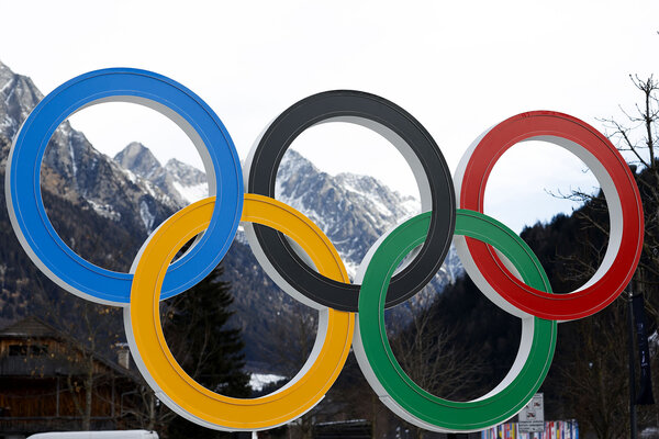 Olympic rings are seen near the village of Anterselva where the biathlon discipline will take place during the Milan Cortina 2026 Winter Olympics