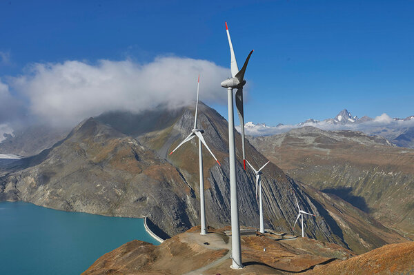 A wind turbine at the site of the highest wind park in Europe is pictured at the Griessee, near the Nufenenpass in the Swiss south Alpes, Valais, Switzerland, on September 30, 2016. The four wind turbines of this wind park were developed by the company SwissWinds GmbH and are inaugurated on Friday, September 30 2016.