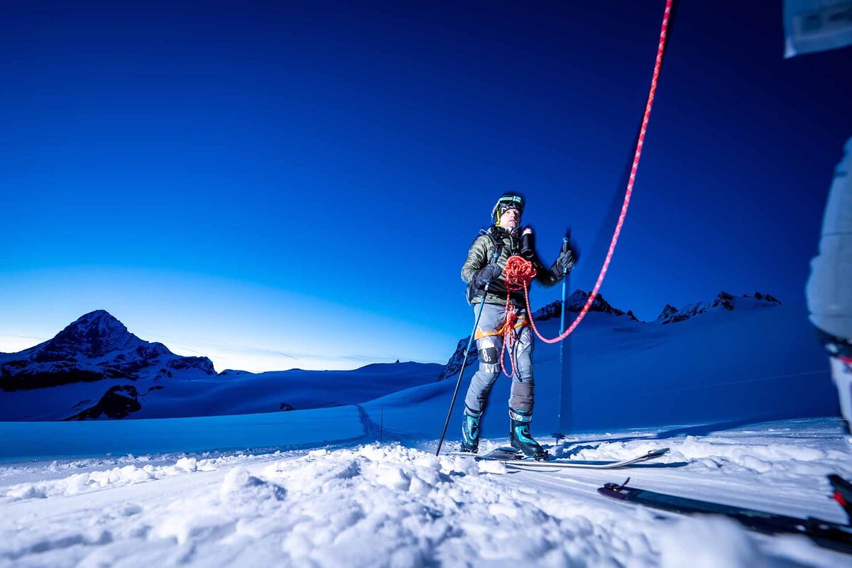 Participants of the Patrouille des Glaciers climb up Col de Bertol mountain, one of the toughest ski mountaineering races in the world, which runs from Zermatt to Verbier.