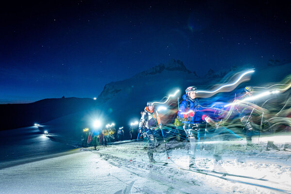 Participants of the Patrouille des Glaciers climb up Col de Bertol mountain, one of the toughest ski mountaineering races in the world, which runs from Zermatt to Verbier, where teams prepare to cover more than 50 km and 4,000 m of elevation gain through the high Alps, in Arolla, Thursday, April 16, 2026.